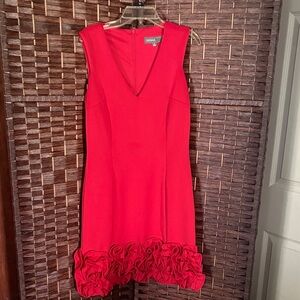 Donna Ricco Bright Red Sleeveless V-Neck Mini Dress with Ruffle Hem